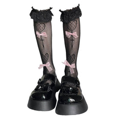 Bows Fishnet Knee Socks