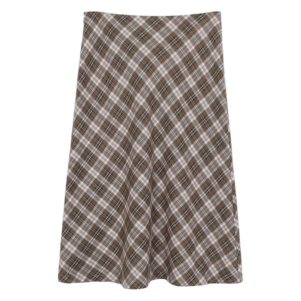 Worry Less Brown Plaid Midi Skirt