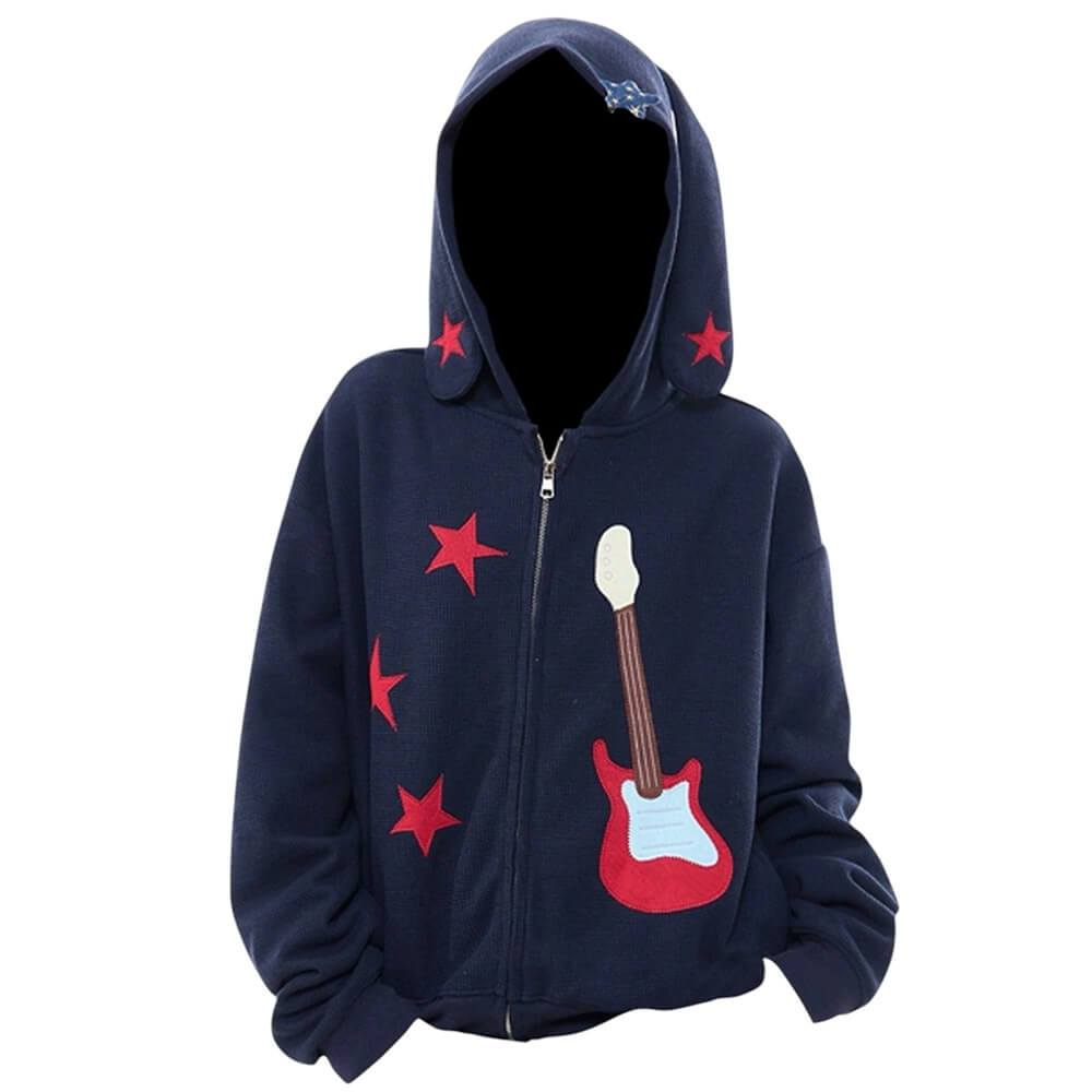 Bunny Ears Hoodie with Guitar Patch