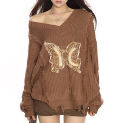 Butterfly Aesthetic Distressed Sweater