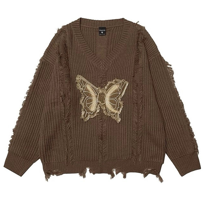 Butterfly Aesthetic Distressed Sweater
