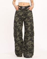 Camo Wide-Leg Cargo Pants