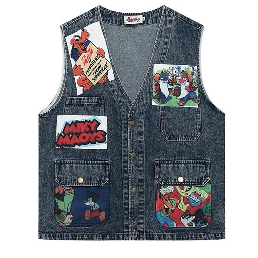 Cartoon Patches 90s Denim Vest