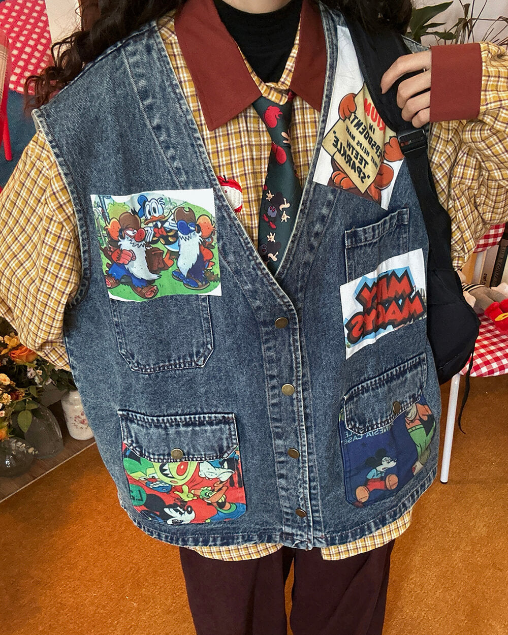 Cartoon Patches 90s Denim Vest