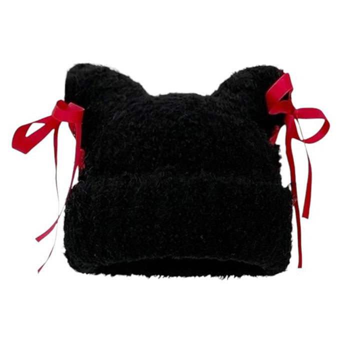Cat Ear Beanie with Bows