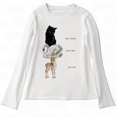 Cat Swan Deer Y2K Long Sleeve Top