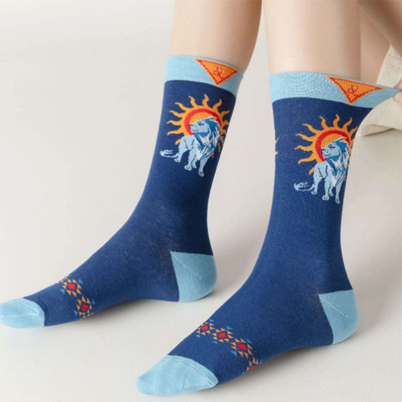 Celestial Sun and Lion Print Socks