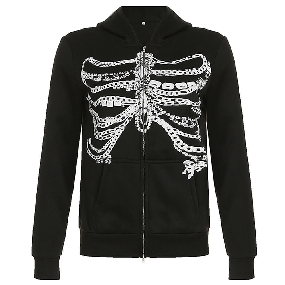 Chain Skeleton Print Grunge Hoodie