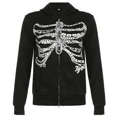Chain Skeleton Print Grunge Hoodie