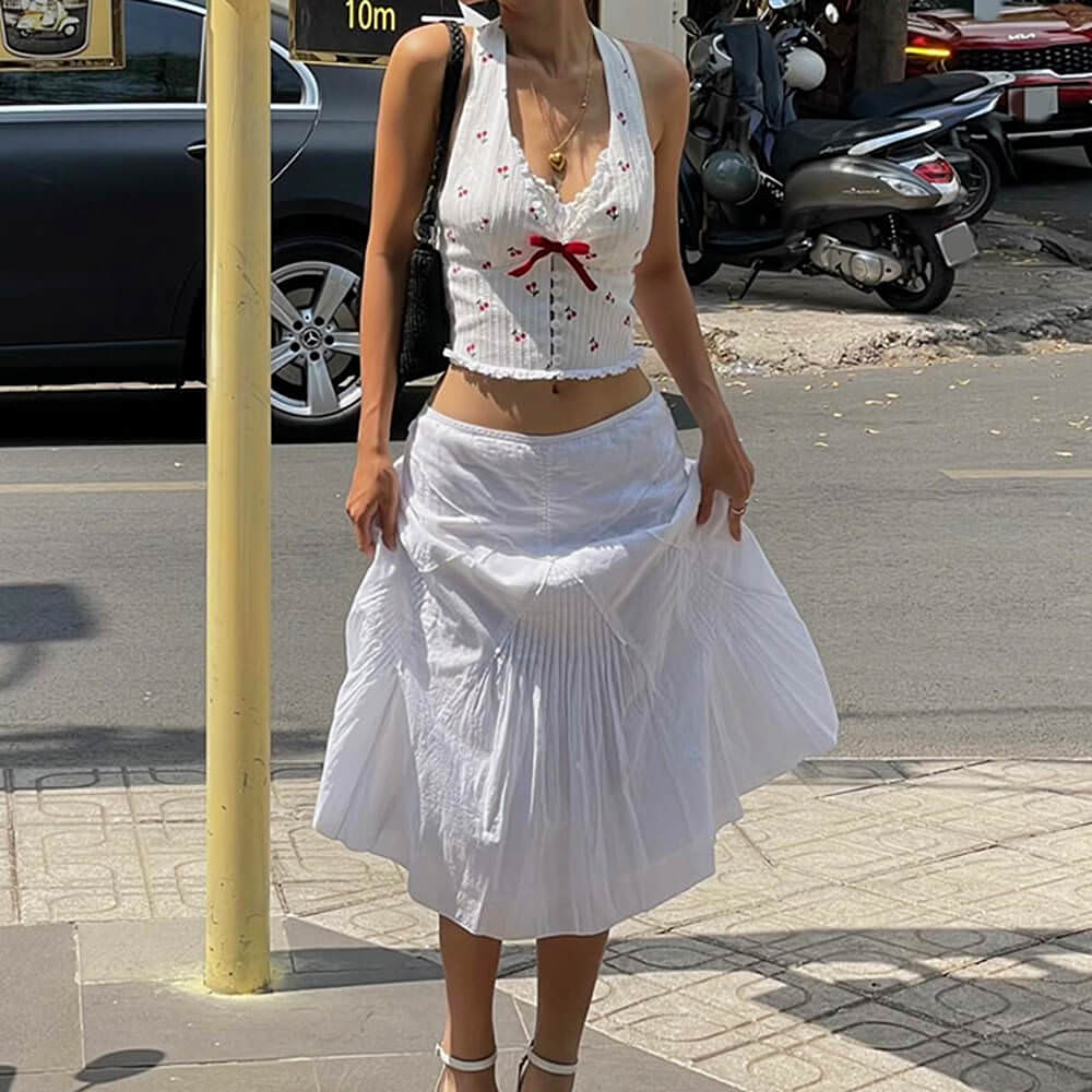 French Summer Cherry Halter Top