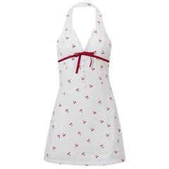 French Summer Cherry Halter Dress