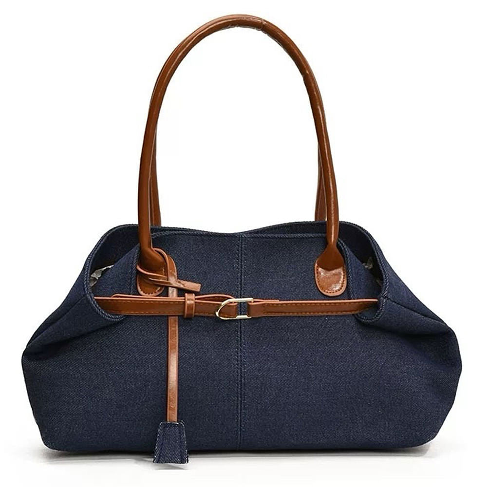 Color Block Denim Belted Bag