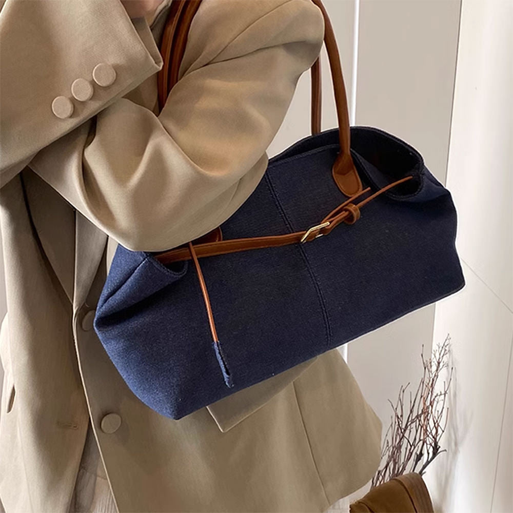 Color Block Denim Belted Bag