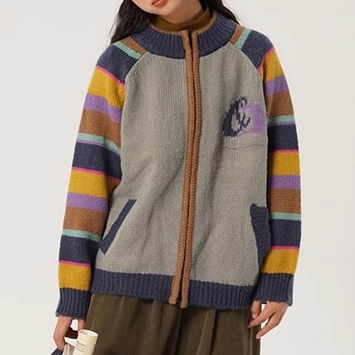 Colorful Striped Indie Kid Zip Sweater