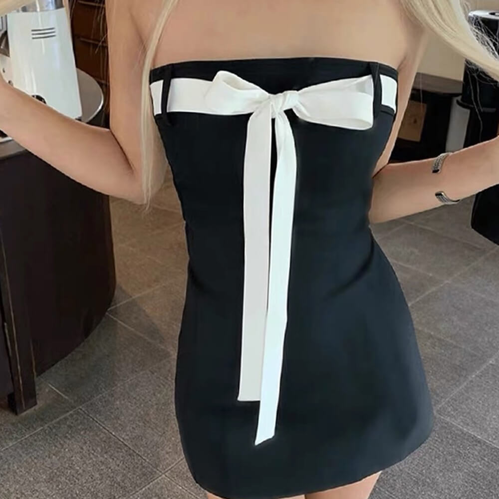 Coquette Aesthetic Bow Mini Dress