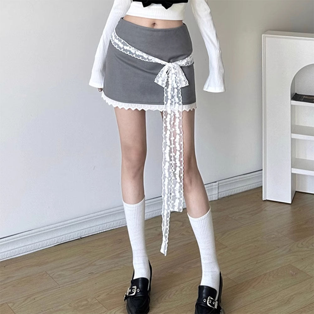 Coquette Aesthetic Lace Bow Skirt