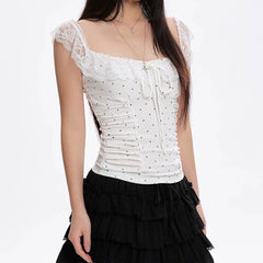 Coquette Polka Dot Ruched Top