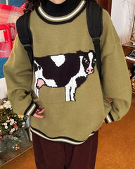 Cow Print Knit Sweater