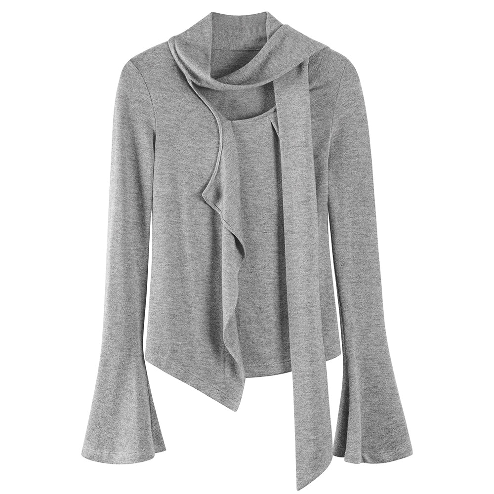Fall Feels Cozy Tie Neck Knit Top