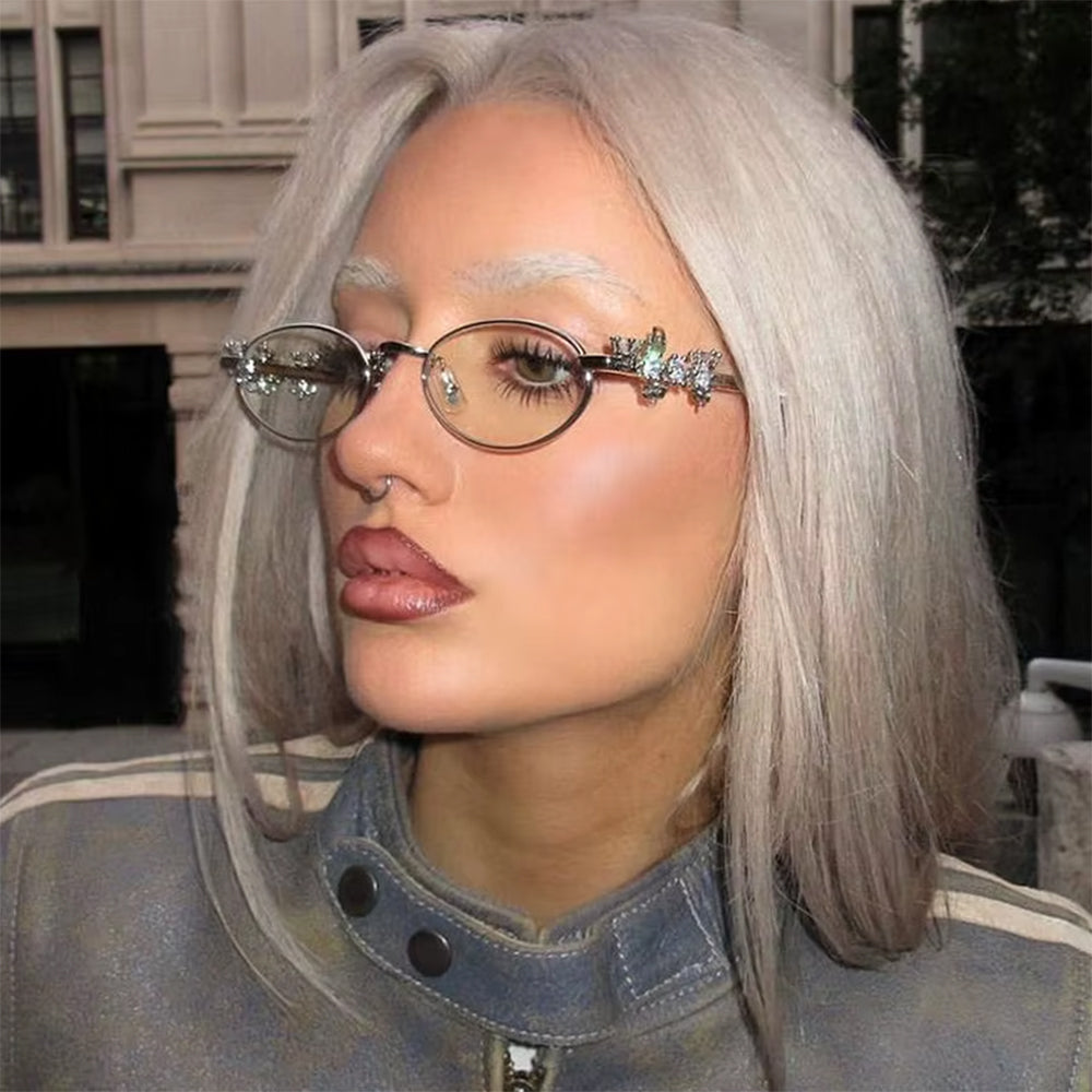 Crystal Metal Oval Sunglasses