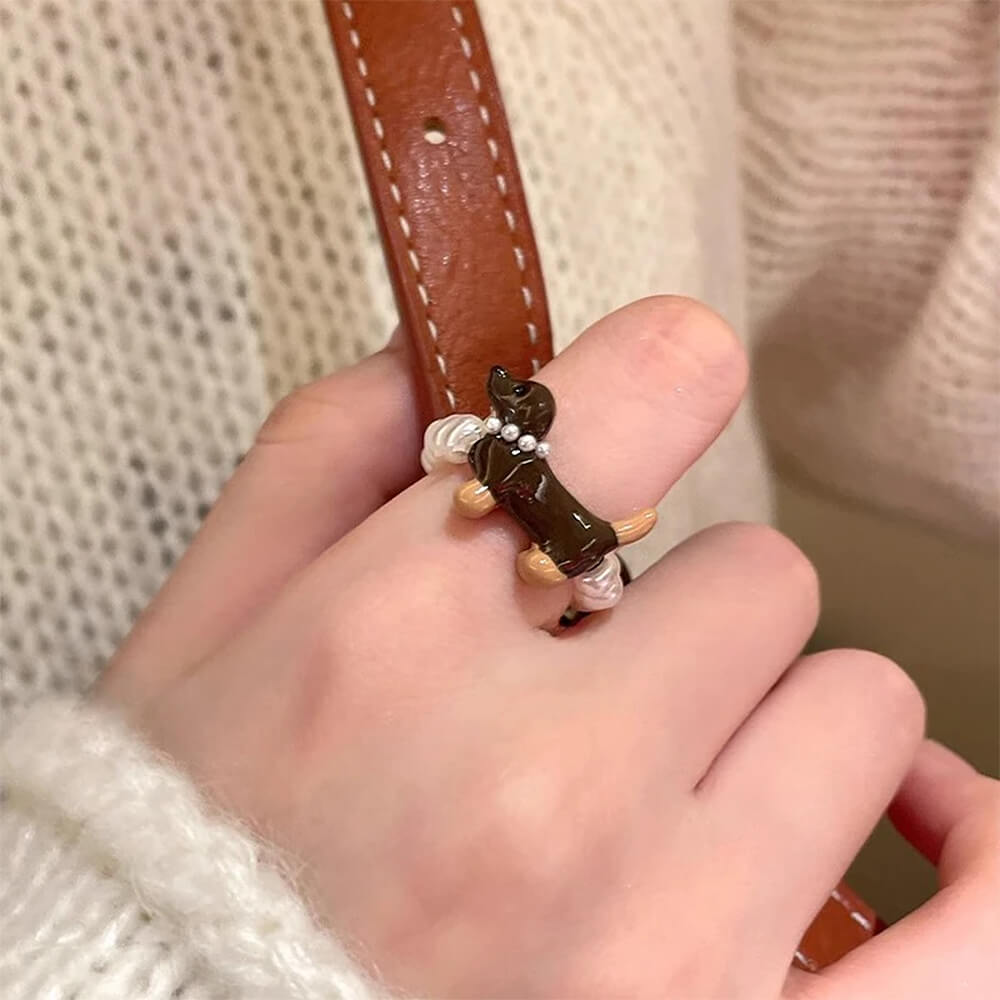 Cute Dachshund Pearl Ring