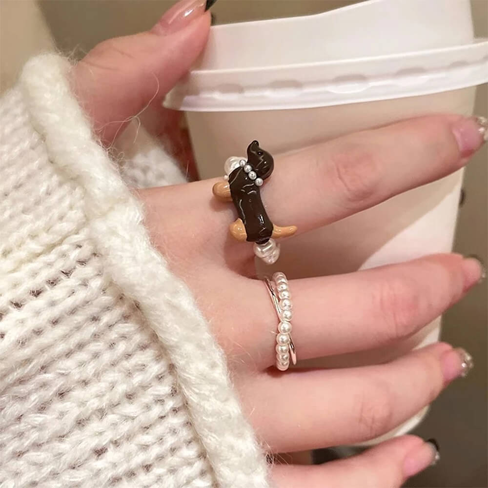 Cute Dachshund Pearl Ring