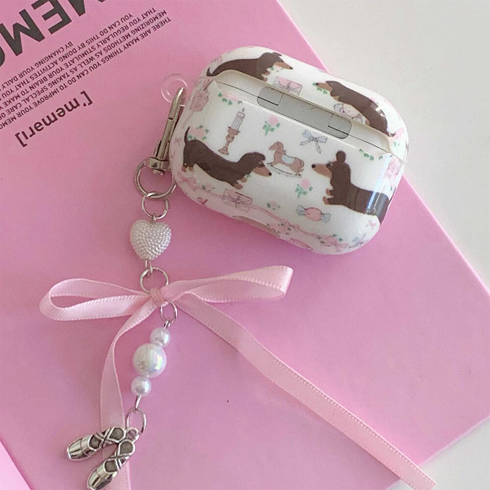 Cute Dachshunds AirPods Case with Bow Charm