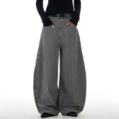 Dark Academia Stripe Wide-Leg Pants