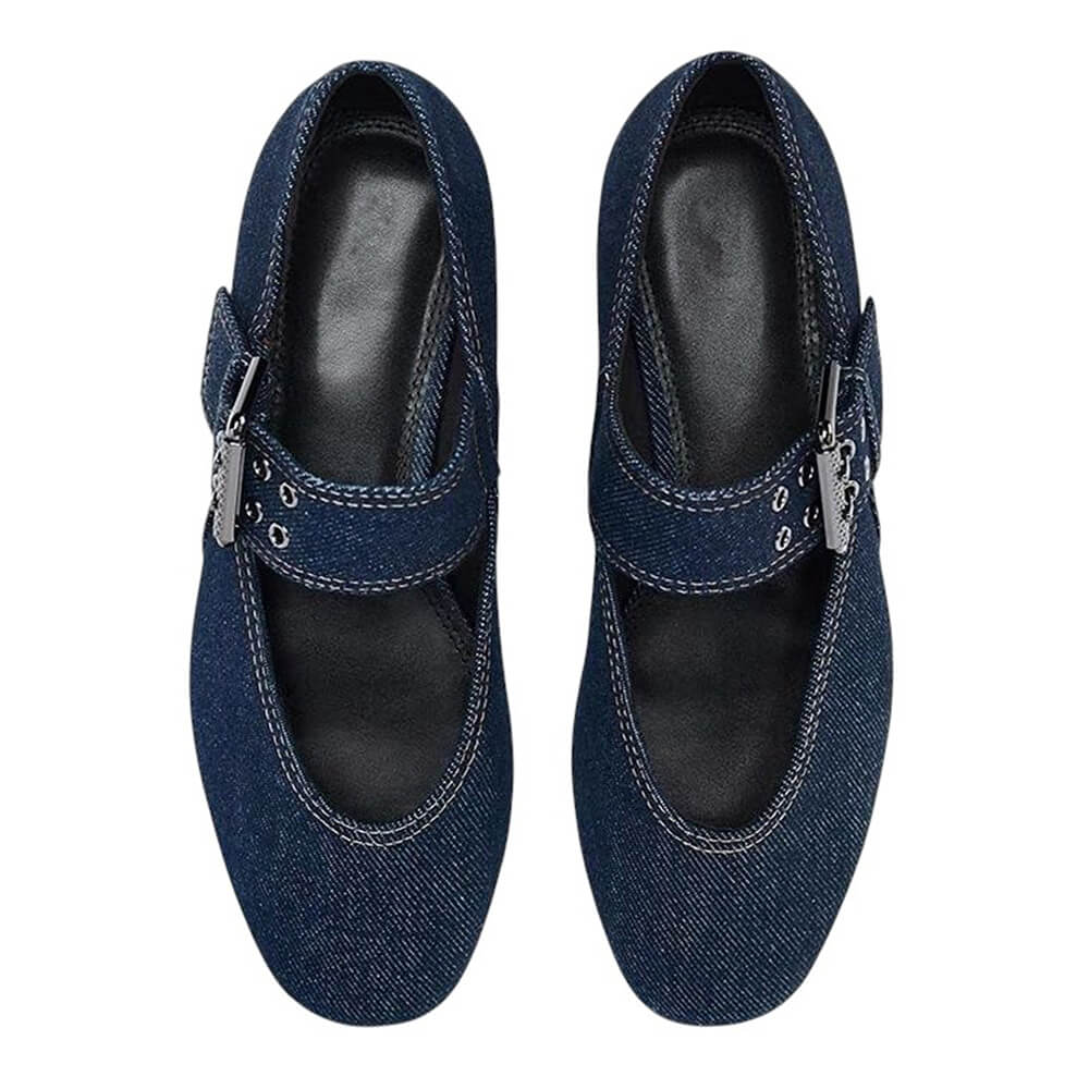 Denim Buckle Strap Mary Jane Flats