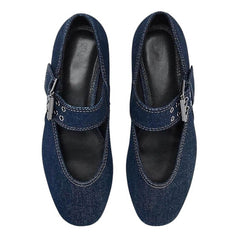 Denim Buckle Strap Mary Jane Flats
