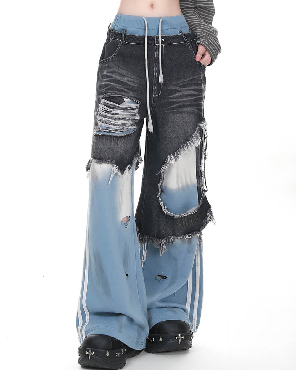 Distressed Double Effect Layered Jeans