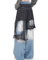 Distressed Double Effect Layered Jeans