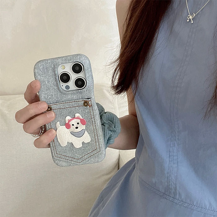 Dog Embroidered Denim iPhone Case