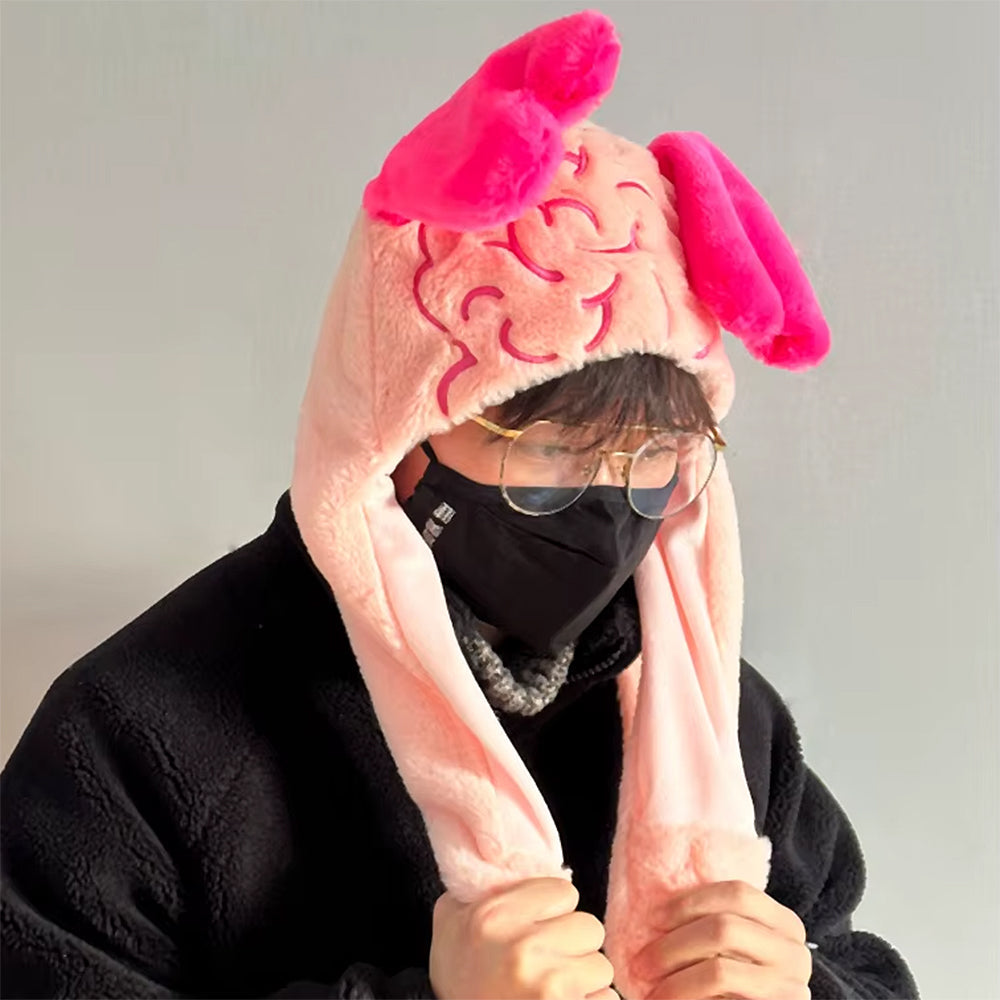 Fluffy Brain Hat with Heart Ears
