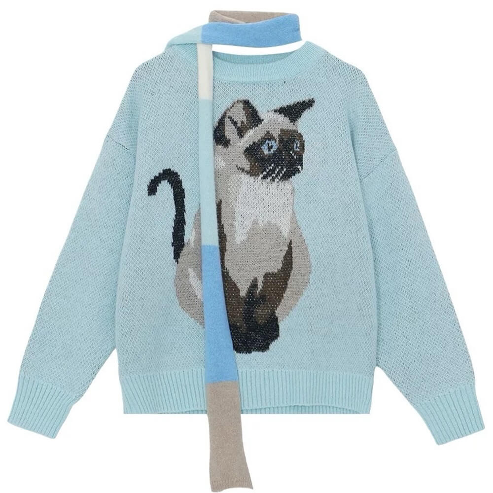 Fluffy Siamese Cat Print Jumper