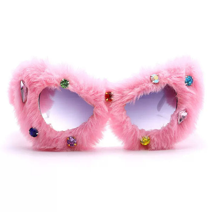 Y2K Fuzzy Rhinestone Glasses