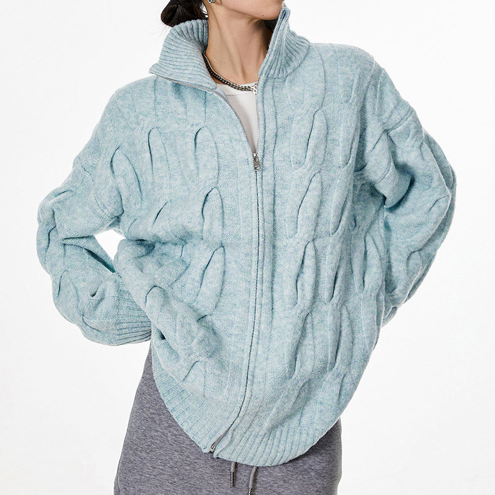 Grandpa Style Cable Knit Zip Jumper