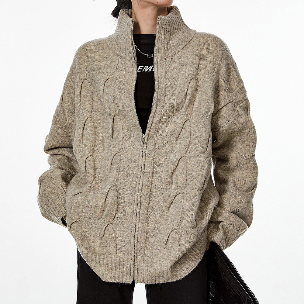 Grandpa Style Cable Knit Zip Jumper