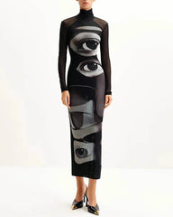 Grunge Aesthetic Eyes Print Maxi Dress