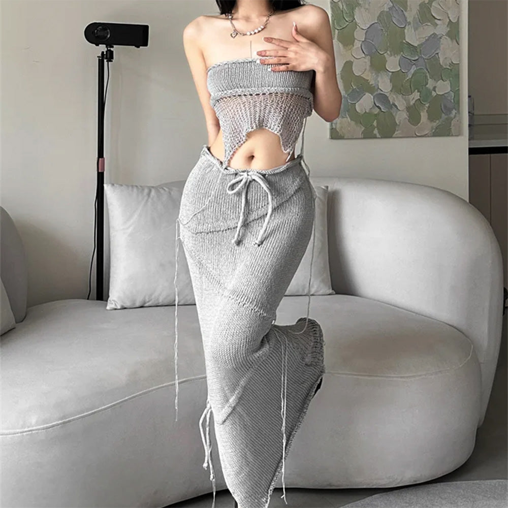 Coastal Knit Crochet Maxi Skirt