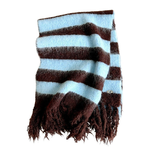 Bookshop Knit Mocha Blue Scarf