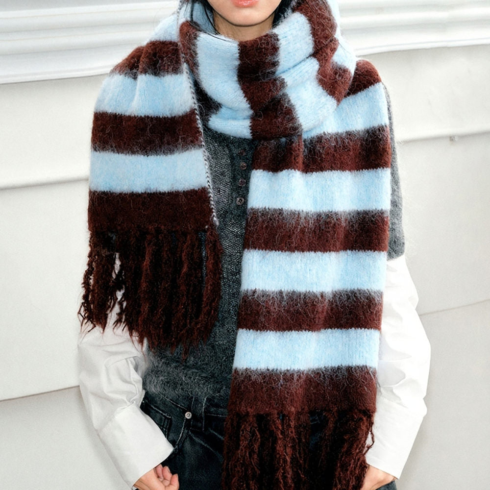 Bookshop Knit Mocha Blue Scarf