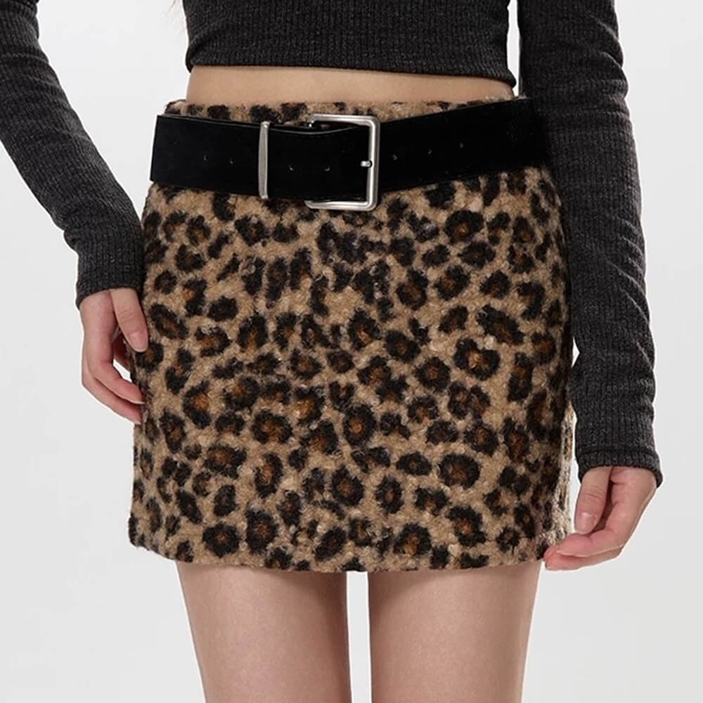 Y2K Leopard Fuzzy Mini Skirt