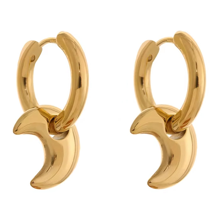 Celestial Moon Drop Hoops Earrings