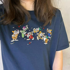 Navy Blue Dwarfs Embroidered T-Shirt