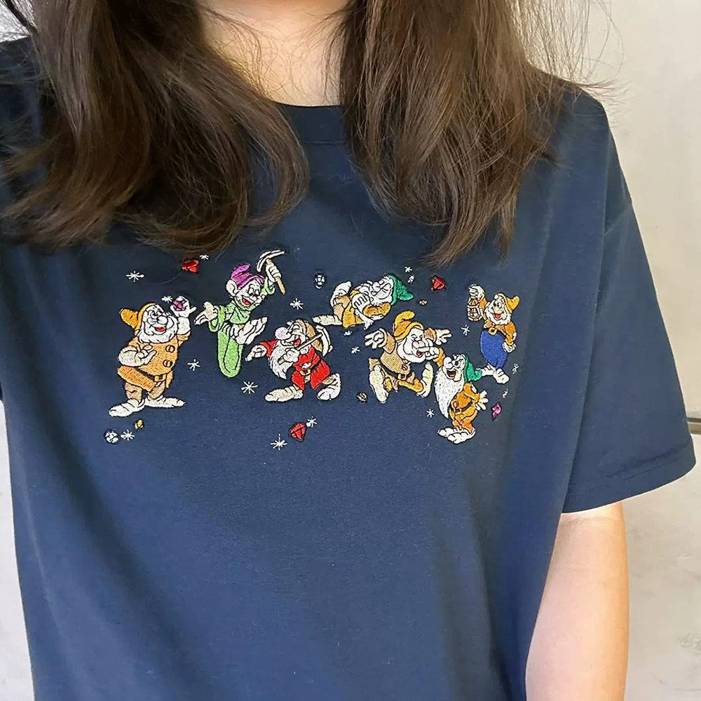 Navy Blue Dwarfs Embroidered T-Shirt