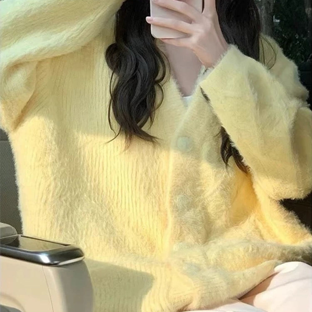 Pastel Yellow Fuzzy Cardigan