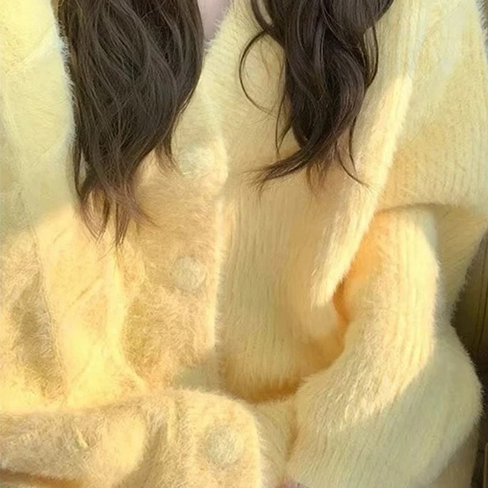 Pastel Yellow Fuzzy Cardigan