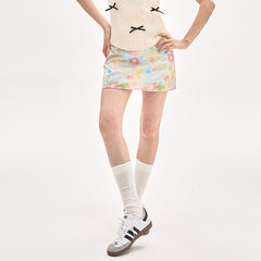 Pastel Brushstroke Floral Mini Skirt