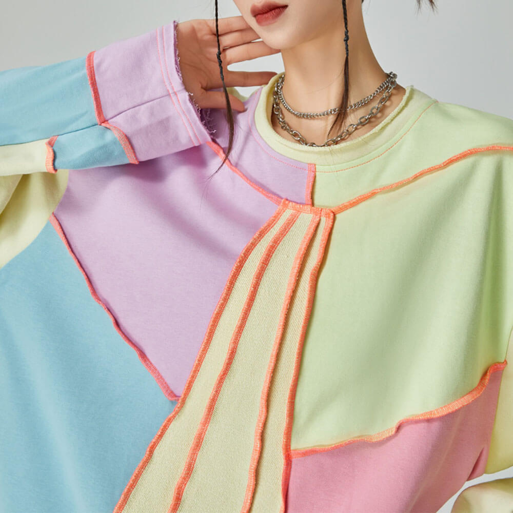 Pastel Patchwork Oversized Sweatshirt